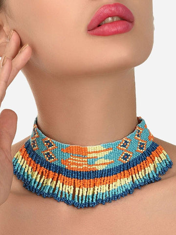 Blue & Orange Choker Necklace VitansEthnics