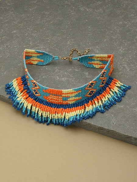 Blue & Orange Choker Necklace VitansEthnics