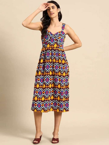 Designer Indian Shoulder Strap Flared Corset Midi Dress VitansEthnics