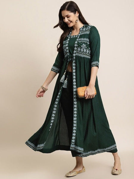 Women Ethnic Motifs Printed Layered Jacket Style Kurta with Trousers, Indo Western Set for women, Indian Wedding Outfit, Lehenga Choli VitansEthnics