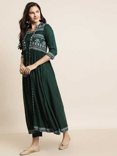 Women Ethnic Motifs Printed Layered Jacket Style Kurta with Trousers, Indo Western Set for women, Indian Wedding Outfit, Lehenga Choli VitansEthnics