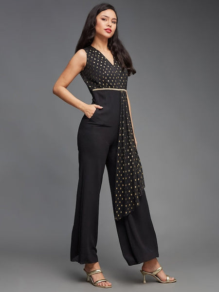 Designer Floral Printed V-Neck Jumpsuit For Women, Indo Western Dress, Party Wear Indian Dress, Jumpsuits For Women, Fusion Wear Outfit VitansEthnics
