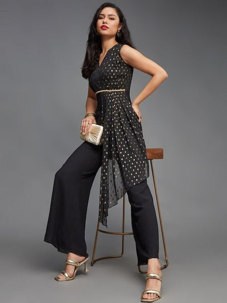 Designer Floral Printed V-Neck Jumpsuit For Women, Indo Western Dress, Party Wear Indian Dress, Jumpsuits For Women, Fusion Wear Outfit VitansEthnics