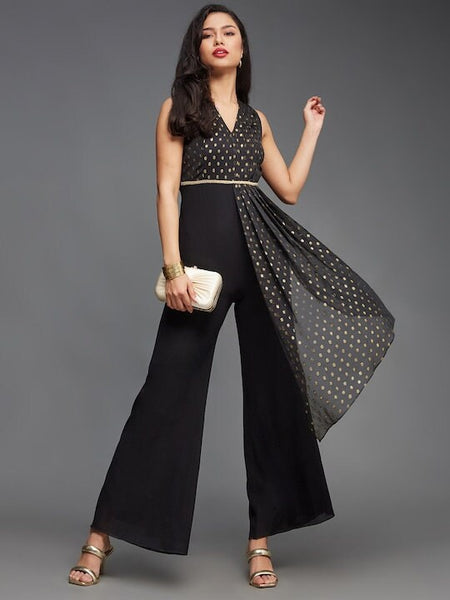 Designer Floral Printed V-Neck Jumpsuit For Women, Indo Western Dress, Party Wear Indian Dress, Jumpsuits For Women, Fusion Wear Outfit VitansEthnics