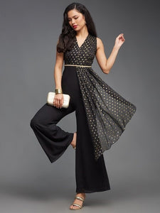 Designer Floral Printed V-Neck Jumpsuit For Women, Indo Western Dress, Party Wear Indian Dress, Jumpsuits For Women, Fusion Wear Outfit VitansEthnics