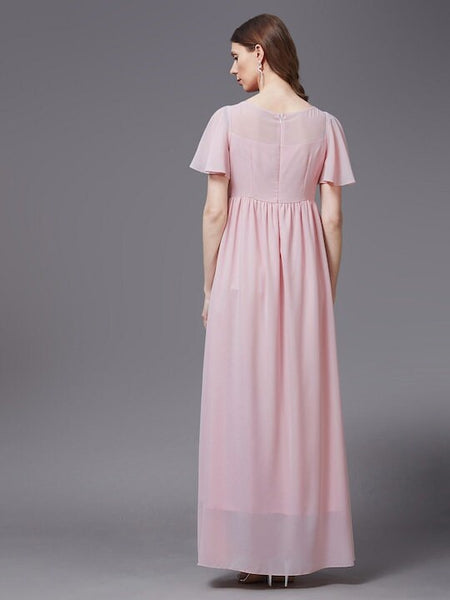Pink Embellished Embroidered Georgette Maxi Dress For Women, Indo Western Dress, Party Wear Indian Dress, Fusion Wear, Maxi Gown Dress VitansEthnics