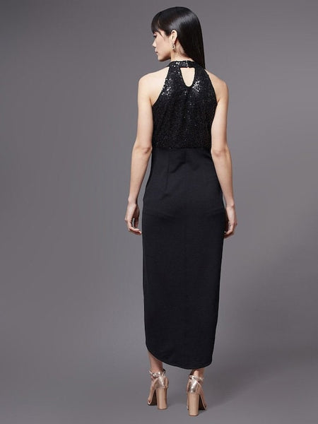 Women Black Keyhole Neck Maxi Dress, Indo-Western Dress, Party Wear Indian Outfit, Wedding wear outfit, Maxi Gown Dress, Fit and Flare Dress VitansEthnics