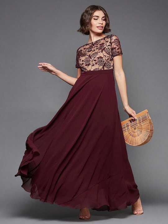 Floral Lace Insert Maxi Dress For Women, Indo Western Dress, Party Wear Indian Dress, Gown Dress, Fusion Wear Outfit, Wedding Wear VitansEthnics