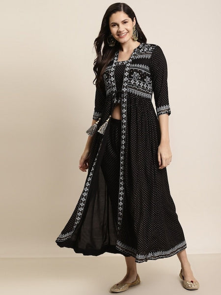 Women Ethnic Motifs Printed Layered Jacket Style Kurta with Trousers, Indo Western Set for women, Indian Wedding Outfit, Lehenga Choli VitansEthnics
