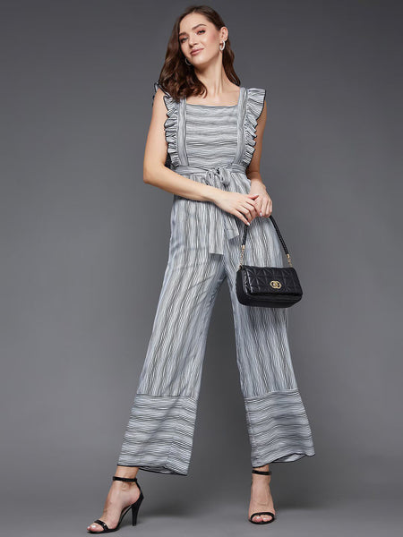 Self design Striped Ruffles Jumpsuit For Women, Indo Western Dress, Party Wear Indian Dress, Jumpsuits, Fusion Wear Outfit, Wedding Wear VitansEthnics