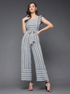 Self design Striped Ruffles Jumpsuit For Women, Indo Western Dress, Party Wear Indian Dress, Jumpsuits, Fusion Wear Outfit, Wedding Wear VitansEthnics