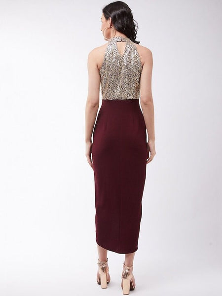 Women Red Embellished Crepe Sheath Midi Dress, Indo-Western Dress, Party Wear Indian Outfit, Wedding wear outfit, Evening Midi Dress VitansEthnics