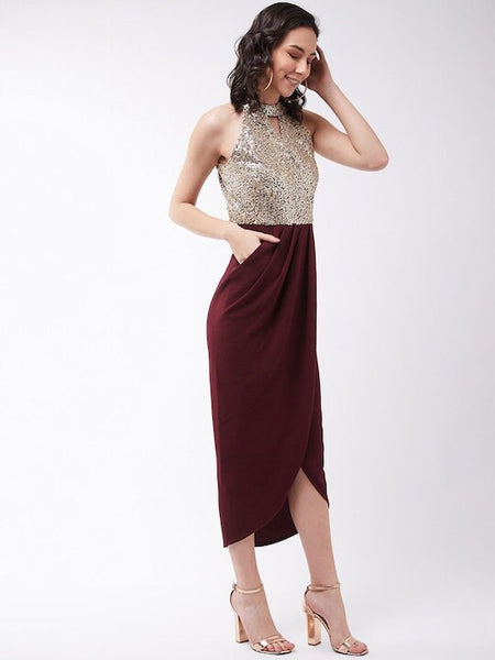 Women Red Embellished Crepe Sheath Midi Dress, Indo-Western Dress, Party Wear Indian Outfit, Wedding wear outfit, Evening Midi Dress VitansEthnics