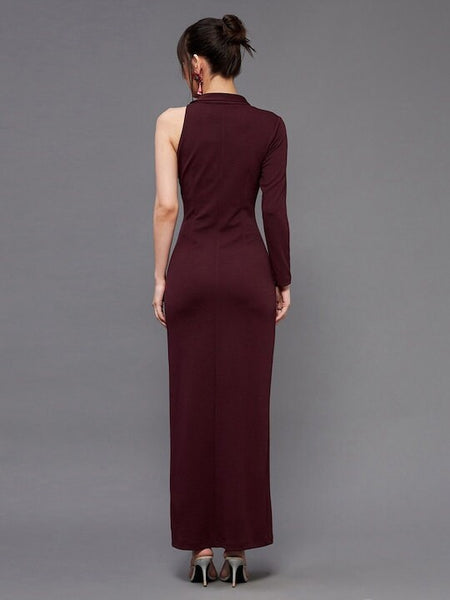 Women Embellished One Sleeve Maxi Dress, Indo-Western Dress, Party Wear Indian Outfit, Wedding wear outfit, Wine embellished wrap dress VitansEthnics