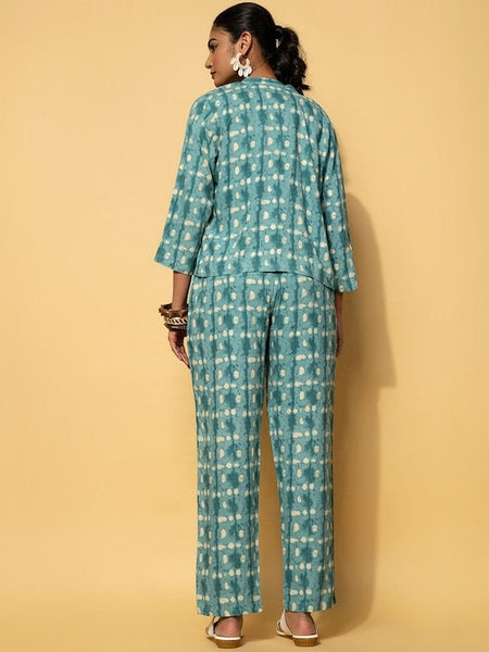 Ethnic Printed Crop Top With Palazzos & Shrug Set, Indo Western Ethnic Set, Printed Crop top with palazzo and Jacket Set, Fusion Outfit VitansEthnics