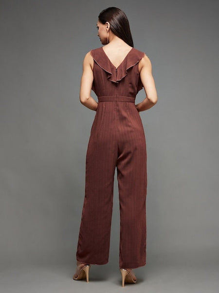 Burgundy Embellished Sequinned Solid Frilled Jumpsuit (Copy) VitansEthnics