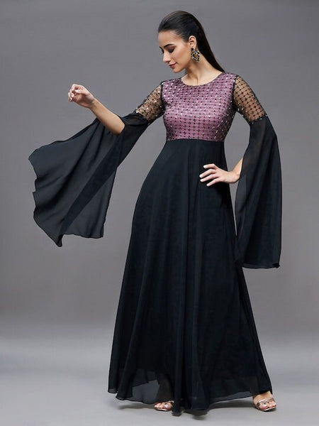 Women Long Sleeves Embellished Maxi Dress, Indo-Western Dress, Party Wear Outfit, Anarkali, Wedding wear outfit, Maxi Gown Dress VitansEthnics