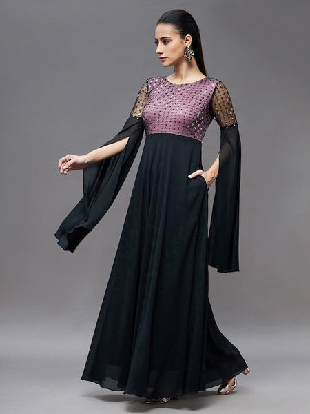 Women Long Sleeves Embellished Maxi Dress, Indo-Western Dress, Party Wear Outfit, Anarkali, Wedding wear outfit, Maxi Gown Dress VitansEthnics