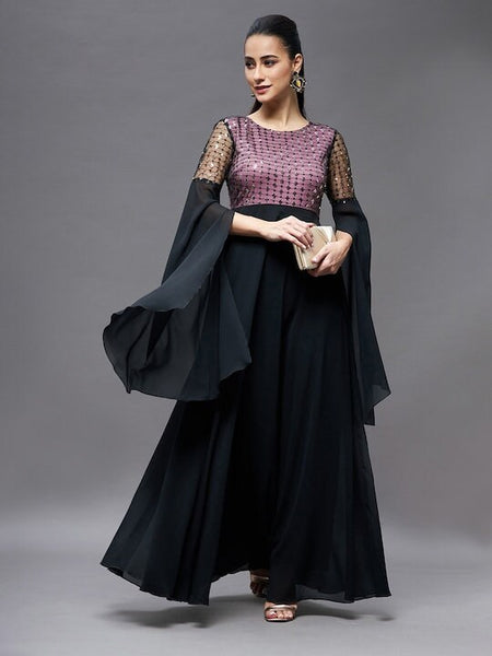 Women Long Sleeves Embellished Maxi Dress, Indo-Western Dress, Party Wear Outfit, Anarkali, Wedding wear outfit, Maxi Gown Dress VitansEthnics