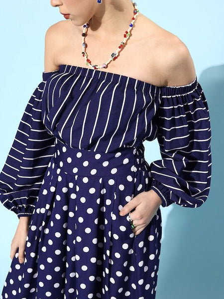 Women Navy Blue Striped Jumpsuit, Printed Vacay Attire, Indo Western Dress, Party Wear Indian Dress, Jumpsuits, Fusion Wear outfit VitansEthnics