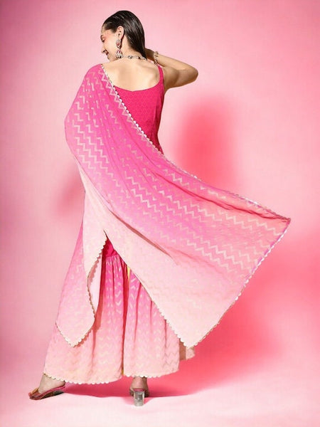 Ombre Printed Shoulder Straps Straight Kurta And Sharara Set With Dupatta, Kurti Set, Indo Western Outfit, Indian Dress For Women VitansEthnics