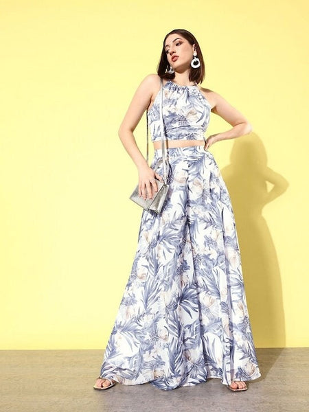 Women Floral Printed Crop Top with Palazzos Set, Indo Western Ethnic Set, Printed Crop top with Palazzo, Fusion Outfit, Co-ords Set VitansEthnics
