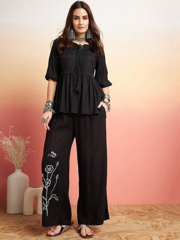 Women Embellished Lace Up Detail Top & Palazzo Co-Ords Set, Printed Co-Ords Set, Indo Western Ethnic Set, designer Wedding Wear set VitansEthnics