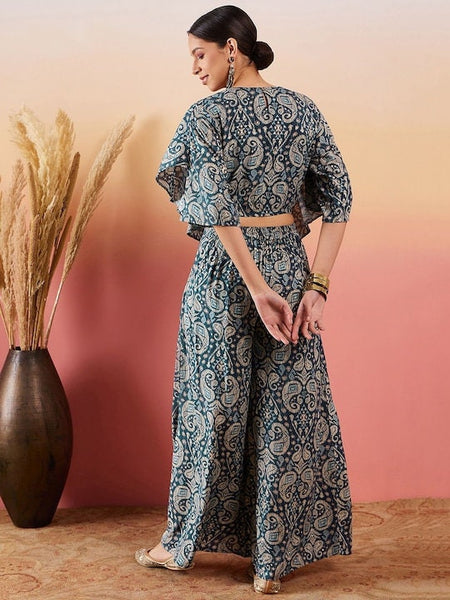 Printed Kaftan Style Kurta With Palazzo For Women, Paisley Printed Top & Trouser, Indian Suit Set, Indo Western Outfit, Indian Dress VitansEthnics