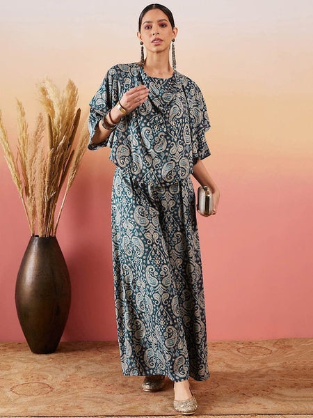 Printed Kaftan Style Kurta With Palazzo For Women, Paisley Printed Top & Trouser, Indian Suit Set, Indo Western Outfit, Indian Dress VitansEthnics