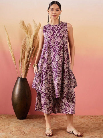 Printed Flared Kurta With Palazzo For Women, Paisley Printed Top & Palazzo Set, Indian Suit Set, Indo Western Outfit, Indian Dress VitansEthnics