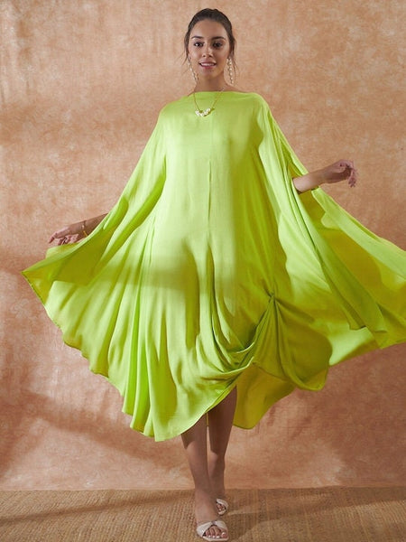 Women Boat Neck Flared Sleeve A-Line Dress, Indo Western Dress, Indian Dress, Wedding Wear outfit, Kaftan Dress For Women, Fusion Outfit VitansEthnics