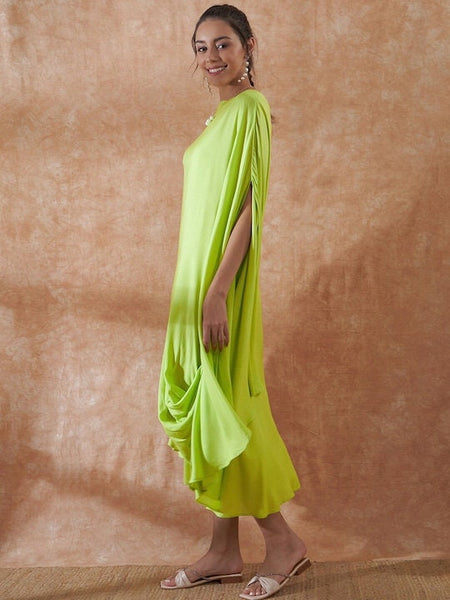Women Boat Neck Flared Sleeve A-Line Dress, Indo Western Dress, Indian Dress, Wedding Wear outfit, Kaftan Dress For Women, Fusion Outfit VitansEthnics