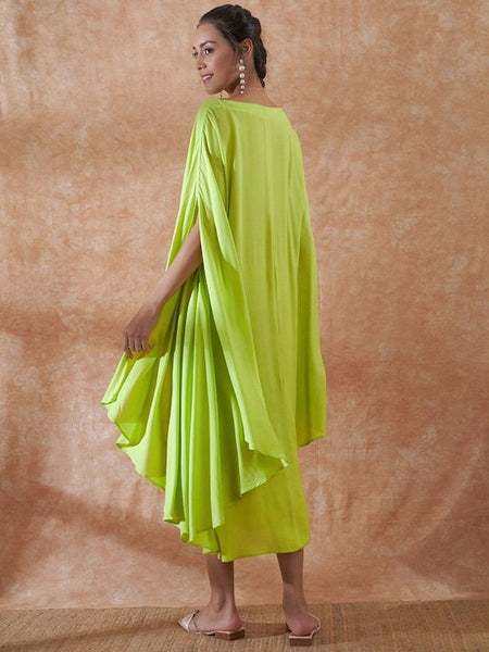 Women Boat Neck Flared Sleeve A-Line Dress, Indo Western Dress, Indian Dress, Wedding Wear outfit, Kaftan Dress For Women, Fusion Outfit VitansEthnics