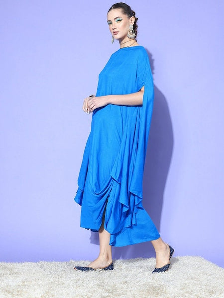 Women Boat Neck Flared Sleeve Midi Dress, Indo Western Dress, Indian Dress, Wedding Wear outfit, Kaftan Dress For Women, Fusion Outfit VitansEthnics