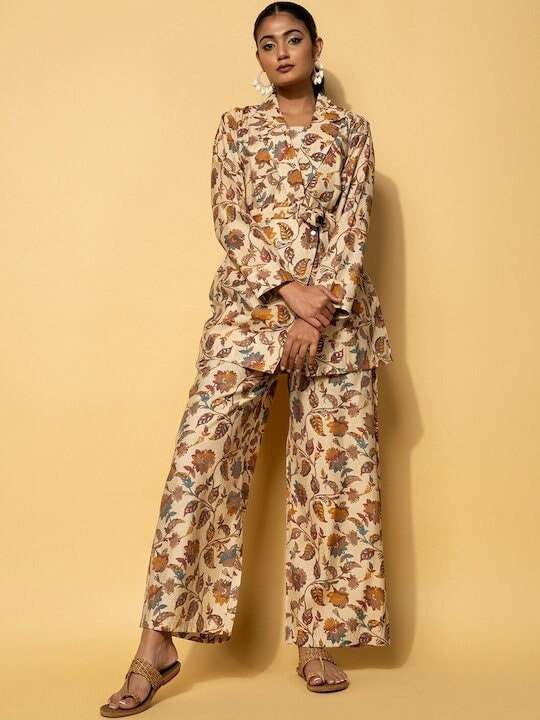 Floral Printed Top and Palazzos with Jacket & Waistbelt Co-Ords Set, Indo Western Ethnic Set, Fusion Outfit, Indian Wedding outfit VitansEthnics