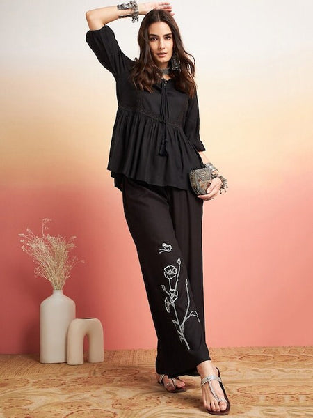 Women Embellished Lace Up Detail Top & Palazzo Co-Ords Set, Printed Co-Ords Set, Indo Western Ethnic Set, designer Wedding Wear set VitansEthnics