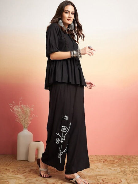 Women Embellished Lace Up Detail Top & Palazzo Co-Ords Set, Printed Co-Ords Set, Indo Western Ethnic Set, designer Wedding Wear set VitansEthnics
