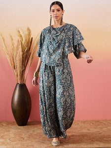 Printed Kaftan Style Kurta With Palazzo For Women, Paisley Printed Top & Trouser, Indian Suit Set, Indo Western Outfit, Indian Dress VitansEthnics