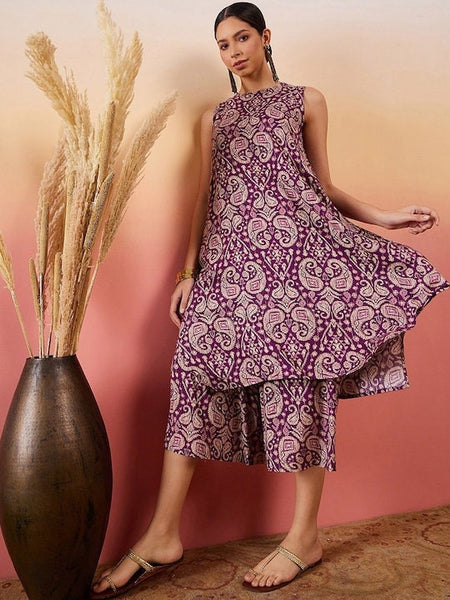 Printed Flared Kurta With Palazzo For Women, Paisley Printed Top & Palazzo Set, Indian Suit Set, Indo Western Outfit, Indian Dress VitansEthnics