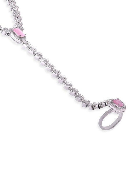Cubic Zirconia Rhodium-Plated Ring Bracelet, Hand Harness For Women, Haath Phool, Bracelet With Adjustable Ring, Indian Traditional Bracelet VitansEthnics