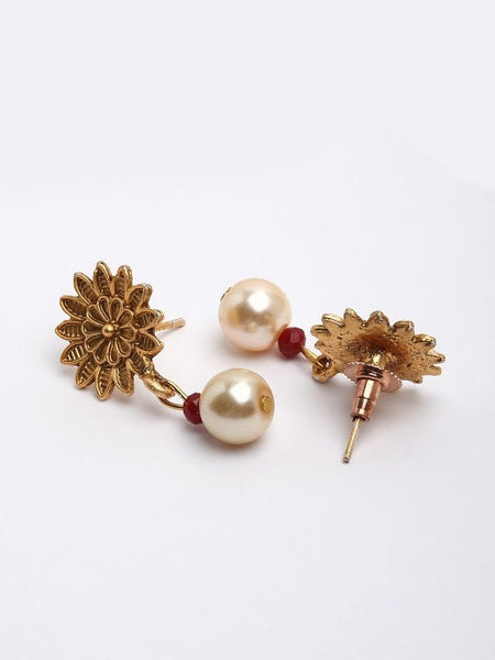 Gold-Plated & Pearl Beaded Handcrafted Jewelry Set For Women, Indian Necklace With Earrings Set, Bollywood Jewelry Set VitansEthnics