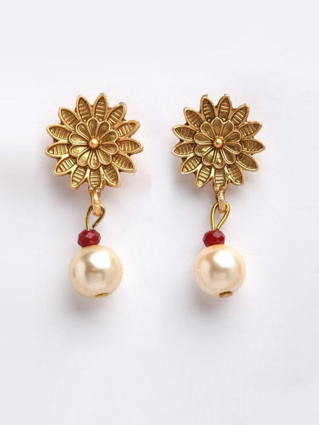 Gold-Plated & Pearl Beaded Handcrafted Jewelry Set For Women, Indian Necklace With Earrings Set, Bollywood Jewelry Set VitansEthnics