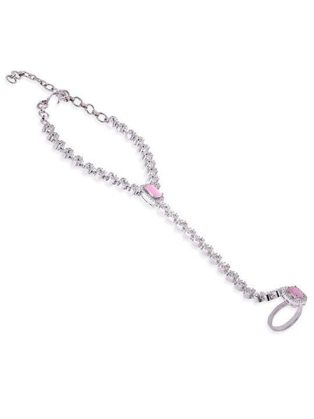 Cubic Zirconia Rhodium-Plated Ring Bracelet, Hand Harness For Women, Haath Phool, Bracelet With Adjustable Ring, Indian Traditional Bracelet VitansEthnics