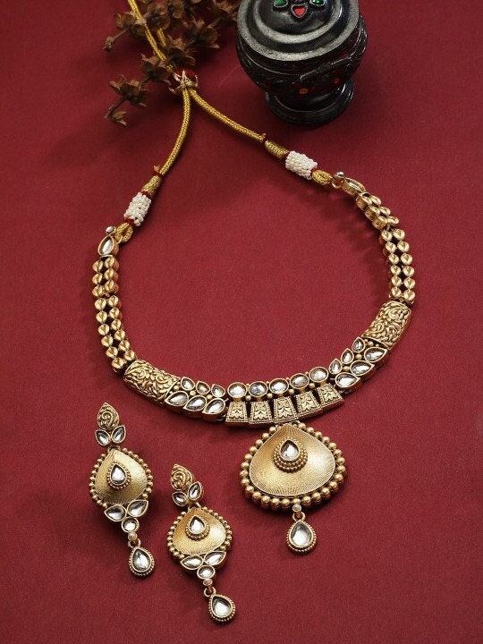 Gold-plated handcrafted Jewelry Set For Women, Indian Necklace With Earrings Set, Bollywood Jewelry Set VitansEthnics
