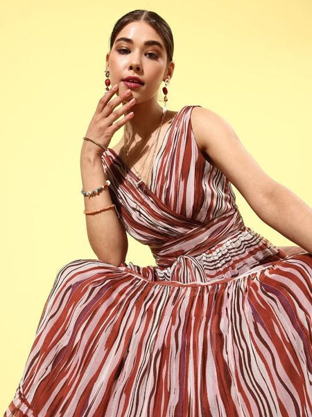 Women Rust Abstract Sundress, Indian Dress For Women, Abstract Printed Gown, Indian Gown, Sleeveless Maxi Dress For Women VitansEthnics