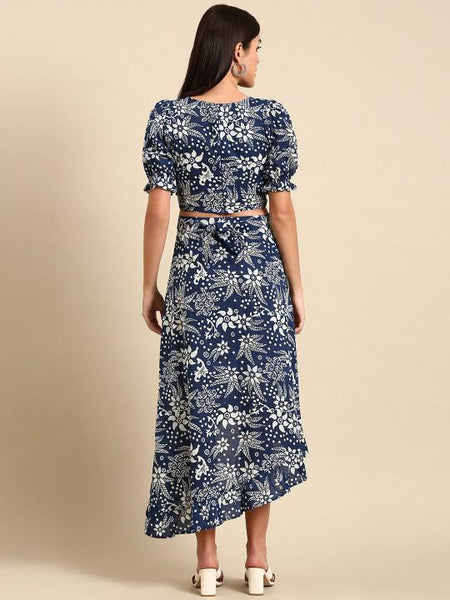 Floral Printed Crop Top With Skirt Co-Ords Set For Women, Indian Top with Skirt Set, Pure Cotton Ethnic Indo Western Fusion Outfit, Coords VitansEthnics
