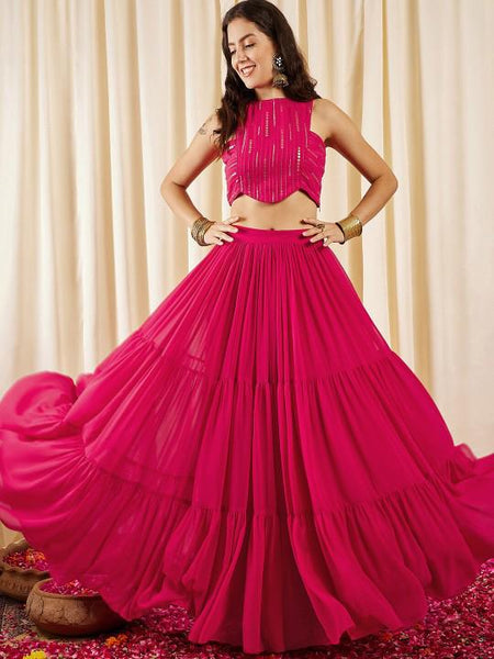 Embellished Sleeveless Crop Top With Skirt For Women, Indian Lehenga Choli, Wedding Guest Outfit, Indian Dress, Indian Gown Party Wear Dress VitansEthnics
