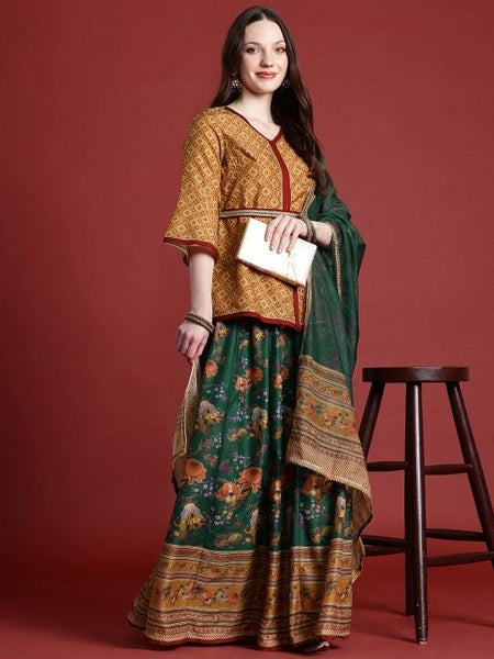 Ethnic Printed Fusion Lehenga Choli, Top With Skirt For Women, Indian Wedding Guest Outfit, Indian Dress, Indian Gown, Indo Western Dress VitansEthnics