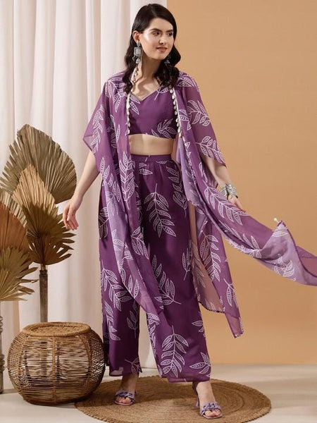 Floral Print Crop Top With Palazzo and Shrug Set for Women Coord Set Festival Outfit Ethnic Indian Dress Wedding Guest Indo Western Outfit VitansEthnics