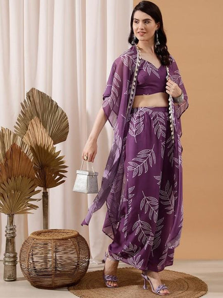 Floral Print Crop Top With Palazzo and Shrug Set for Women Coord Set Festival Outfit Ethnic Indian Dress Wedding Guest Indo Western Outfit VitansEthnics